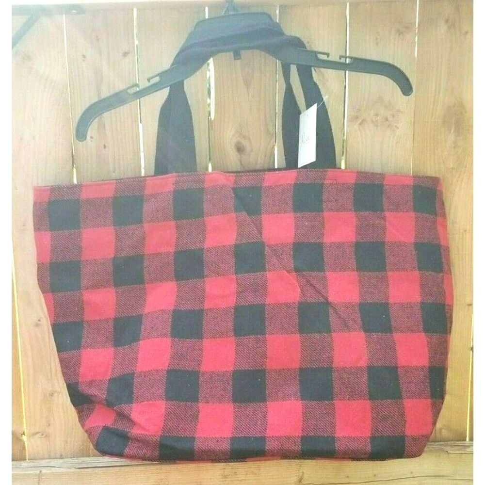 503 Jumbo Tote Bag Black & Red Buffalo Plaid